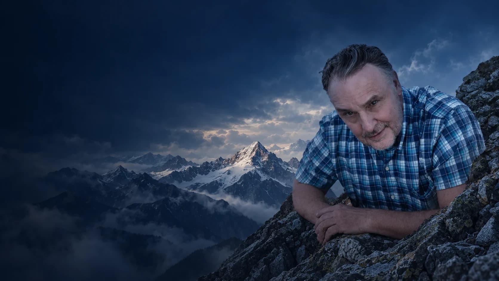 John Henry Heiman, founder of Rockwell Capital, blended into an alpine mountain landscape
